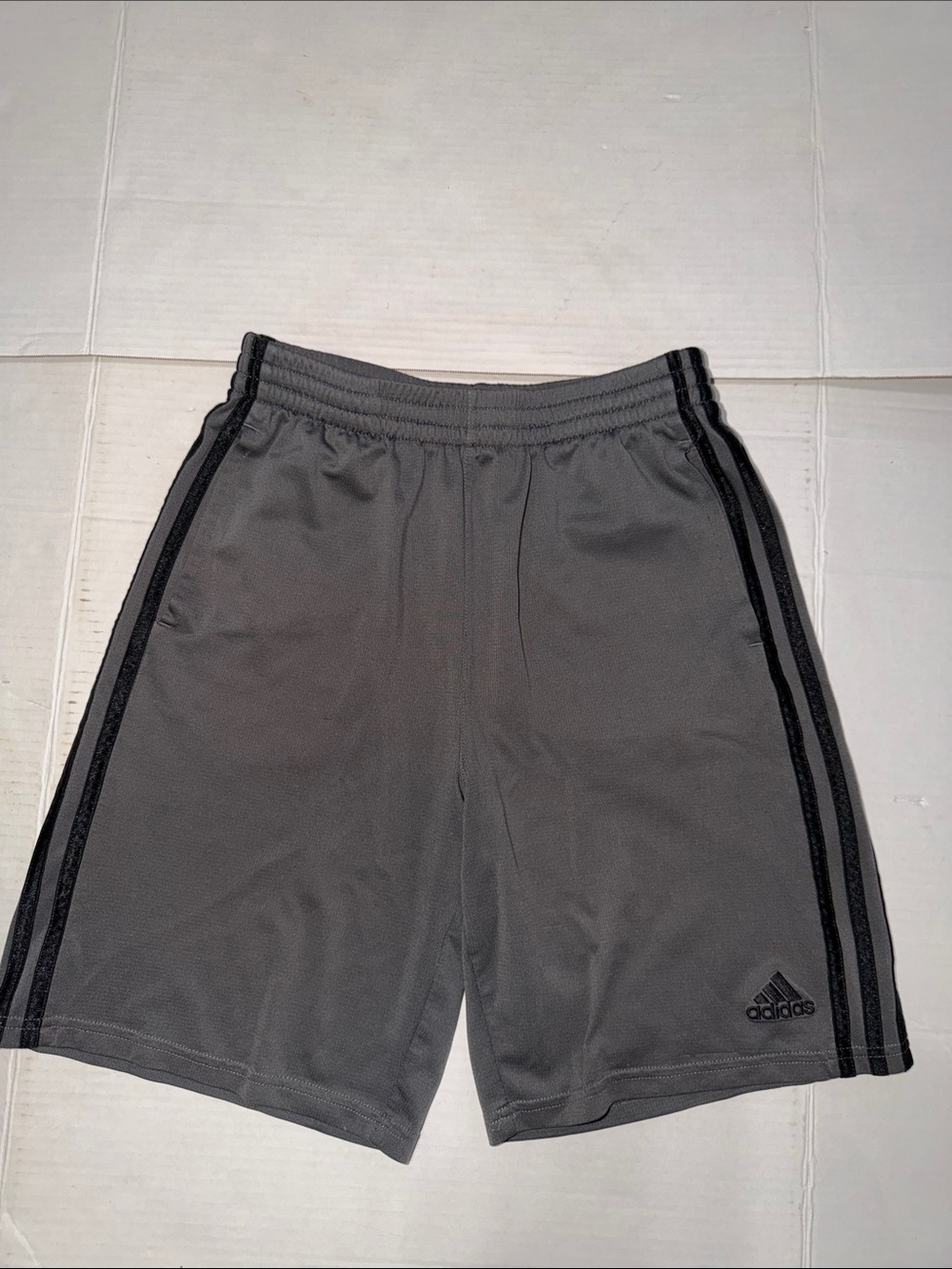 Adidas Boys Gray Shorts with Black Side Stripes